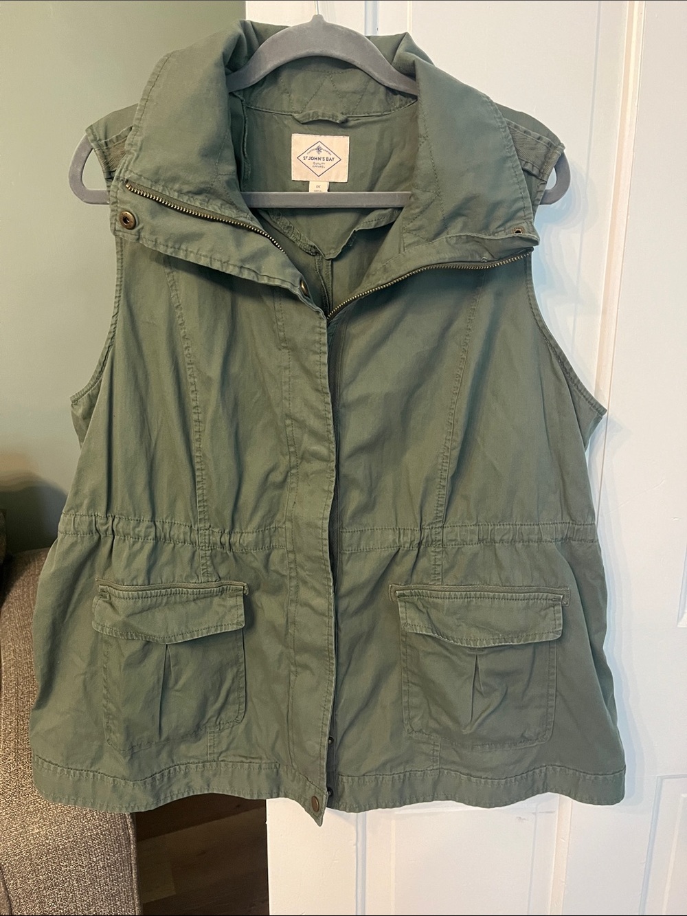 St. John's Bay Olive Green Cotton Zip-Front Vest 1X